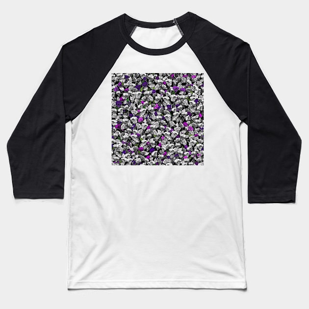 Grey Flowers Baseball T-Shirt by Traceofcolour